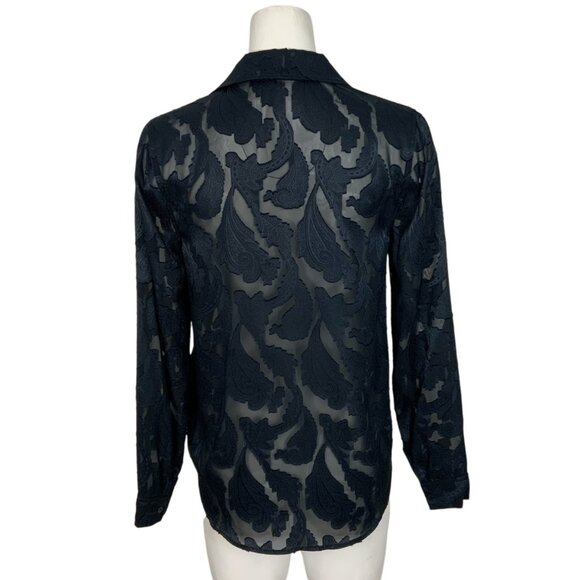 L'AGENCE Laurent Blouse XS Midnight Sheer Paisley Long Sleeve Button Front Sexy - Picture 2 of 11